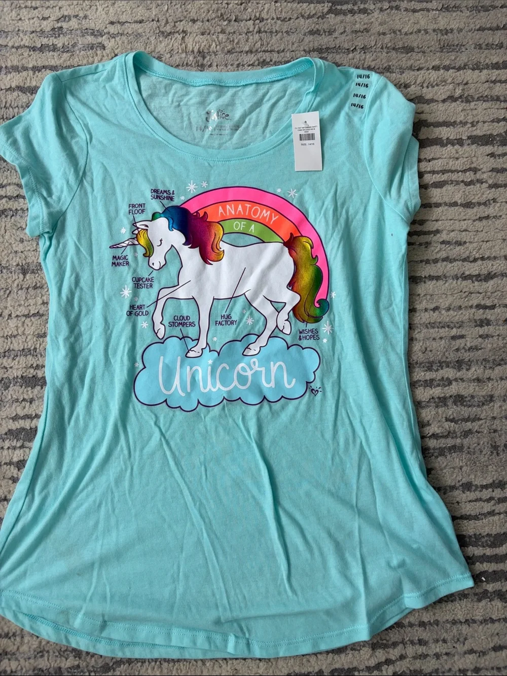 Justice Girls Light Blue Unicorn Anatomy Graphic Tee